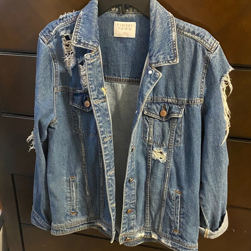 Tinseltown Light Blue Distressed Denim Jacket